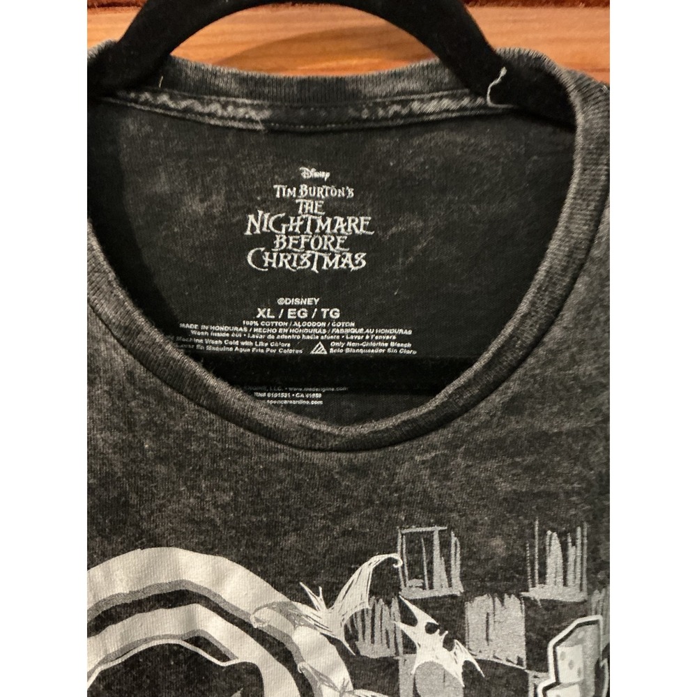 Disney Nightmare Before Christmas Acid Wash Long Sleeve Graphic Tee Mens XL Gray - Picture 2 of 6